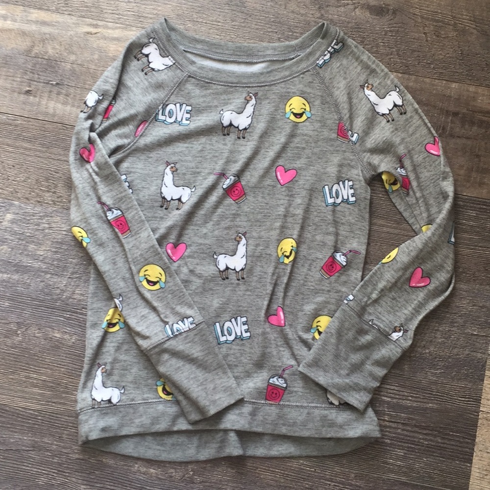 Justice sweatshirt with emojis hearts llamas